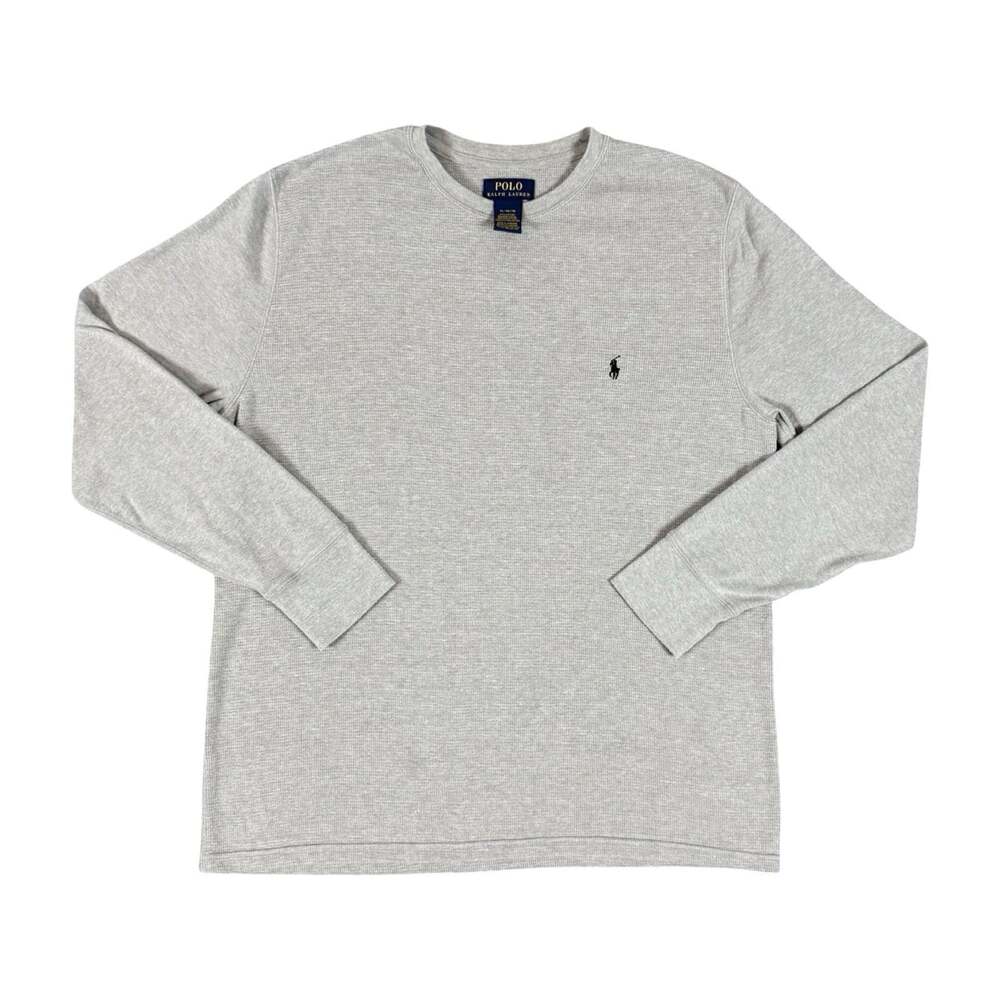 Polo Ralph Lauren Mens Sweater XL Gray Waffle-Knit Crew Neck Pullover Logo